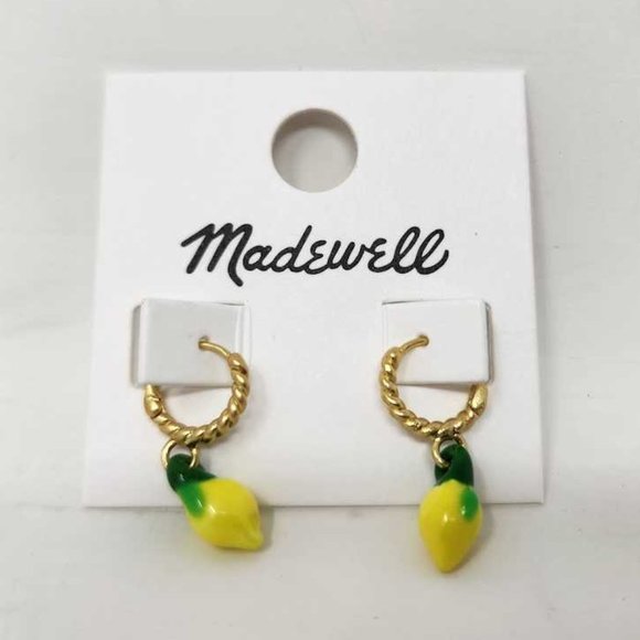 Madewell Jewelry - New Madewell enamel lemon twisted huggie hoop earrings